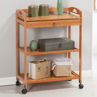 森美人楠竹移动书架带轮子推车餐车落地书报架客厅储物架整理收纳架子