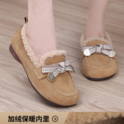 复古毛毛棉鞋女25秋冬加绒女懒人一脚蹬软底豆豆鞋外穿保暖女棉鞋