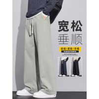 垂感休闲裤子男款秋春新款宽松紧腰直筒显高春秋款运动阔腿裤
