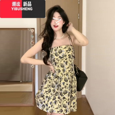 YIBUSHENG法式吊带碎花连衣裙子女季2024新款小个子气质收腰辣妹短裙早春