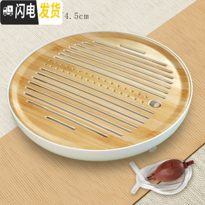 三维工匠简约功夫茶具茶盘家用小型托盘沥水密胺干泡小茶台日式仿竹制茶盘 大号密胺双用圆盘(送排水球)