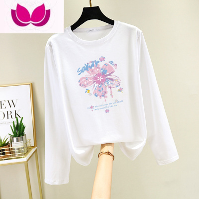 七斓长袖t恤女大码宽松胖mm显瘦2023年新款磨毛打底衫内搭设计感