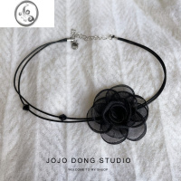 JiMi复古名媛风小众设计choker山茶花花朵锁骨链蜡绳项链颈带玫瑰项圈