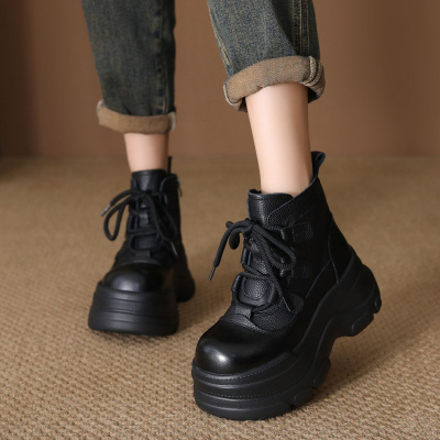 头层牛皮马丁靴女秋冬新款英伦风复古软底百搭短靴厚底机车靴