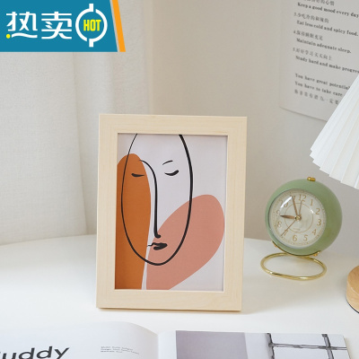 敬平 ins风木质画框摆件卧室7寸摆台相架照片卡片装饰画相框 原木相框 + 线条人脸油画布 7寸