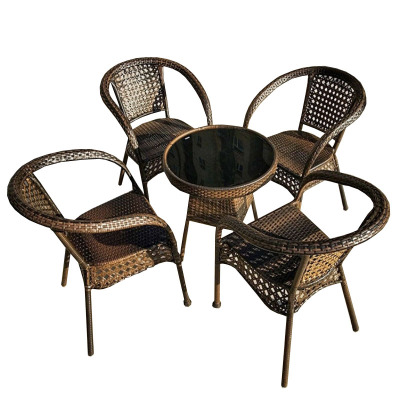 晋舰 藤椅阳台桌椅庭院藤编椅子花园茶几藤椅组合 4椅+60黑玻璃圆桌