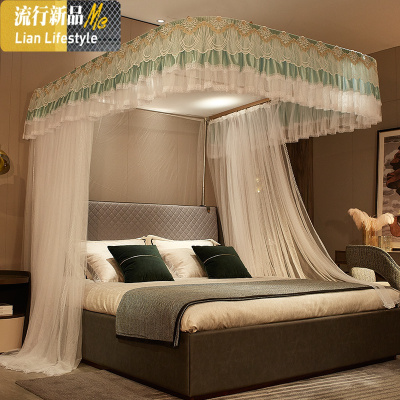 高端U型导轨道蚊帐1.5/1.8m拉轨式蛟账2x2.2米大床加密文帐子家用 三维工匠