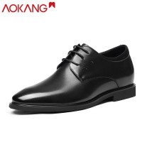 奥康内增高鞋春秋季牛皮增高正装皮鞋系带尖头商务休闲鞋 男