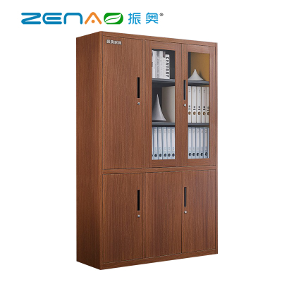 振奥 转印钢制文件柜加厚办公室资料柜胡桃仿木纹/台(深胡桃六门书柜(左))