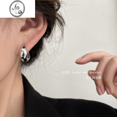 JiMiGMI银色金属蚊香盘耳夹女2023年新款潮素圈耳环冷淡风无耳洞耳饰
