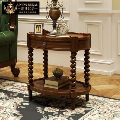 森美人简美全实木椭圆茶几角几 全胡桃木边几客厅休闲几复古几