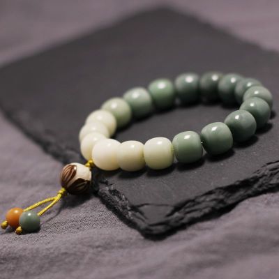 民族风纯天然手工编织盘玩佛珠男女渐变色菩提子绿菩提根手串手链送女朋友老婆情人节七夕生日礼物