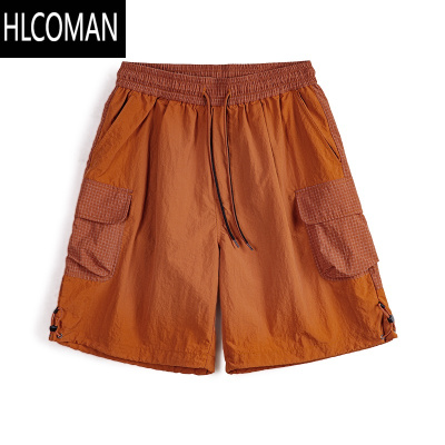 HLCOMAN工装美式橘橙色山系大口袋短裤休闲宽松户外五分沙滩裤男夏季