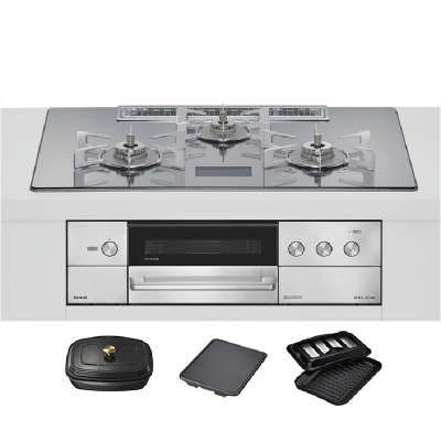 日本林内燃气灶DELICIA75(电源版)嵌入式三眼灶煤气炉烤箱自动烤配烤盘天然气RHS72W38M13VCSTW