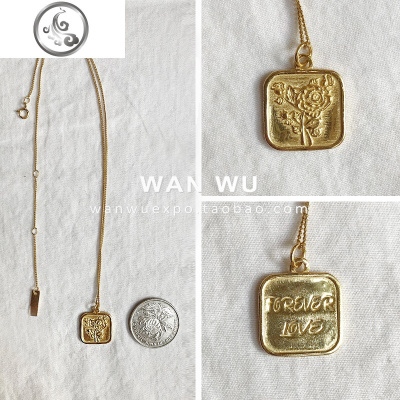 典藏S925银镀金欧美硬币项链 ins双面浮头像玫瑰复古文艺锁骨链 JiMi