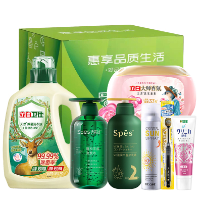 诗裴丝洗护套装共1000ml+玥之秘防晒喷雾180ml+立白洗衣液+凝珠共2300g+惠百施牙刷*1+狮王牙膏130g