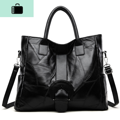 皮手提包包女2019新款简约百搭大女包大容量单肩斜挎包潮NEW LAKE 黑色(收藏送皮卡包一个)女斜挎包