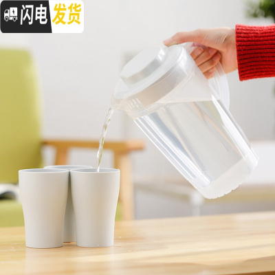 三维工匠塑料冷水壶凉水壶家用凉水杯塑料壶茶壶耐热高温大容量果汁壶凉杯 北欧蓝小号+3杯
