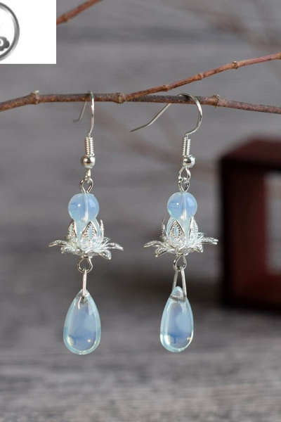 JiMi古风莲花耳环汉服耳饰复古长款荷花耳坠超仙中国风旗袍无耳洞耳夹