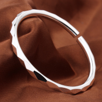 水立方银手镯9999纯银女开口实心简约时尚送女友生日礼物银镯子送女朋友老婆情人节七夕生日礼物