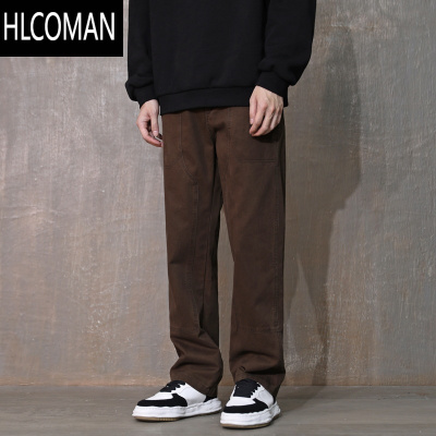 HLCOMAN新款复古直筒休闲裤男宽松工装裤男裤直筒裤潮男款裤子