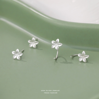 栀子花耳钉女s999纯银森系小清新气质百搭花朵耳钩足银耳饰批发送女朋友老婆情人节七夕生日礼物