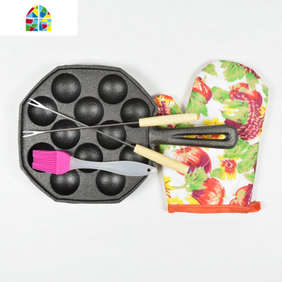 新款铸铁章鱼小丸子机家用烤盘平底锅不粘锅烧鹌鹑蛋模具烧烤 FENGHOU 12孔单锅限量