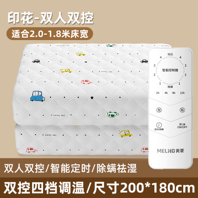 美菱电热毯单双人学生安全宿舍双控调温家用电褥子(彩虹小汽车200*180)-E-SH