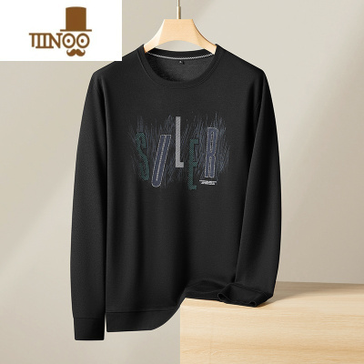 YANXU大码男士休闲长袖T恤新款宽松圆领打底衫加肥加大时尚卫衣