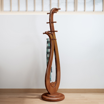 青木川 全实木衣架落地卧室衣帽架房间客厅家用小户型进门口入户带挂衣架一体立式简易家用衣服架杆创意琵琶挂衣服置物架