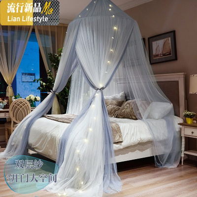大吊顶蚊帐1.8m床1.5米1.2 圆顶吸密加厚公主风落地双层 三维工匠