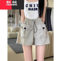 YIBUSHENG设计感双口袋冰丝速干工装短裤女季薄款宽松直筒休闲裤阔腿热裤