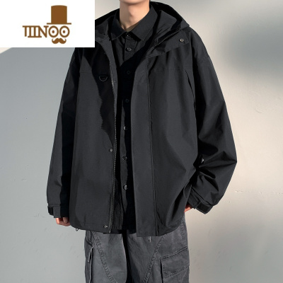 YANXU秋季男士风衣外套冲锋衣夹克工装宽松连帽防风防水男女同款