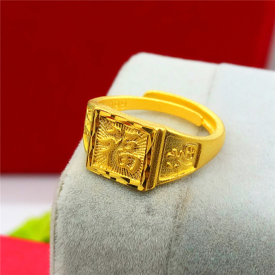 越南沙金男士福发财仿真假黄金戒指镀金精致仿金戒子道具开口指环送女朋友老婆情人节七夕生日礼物