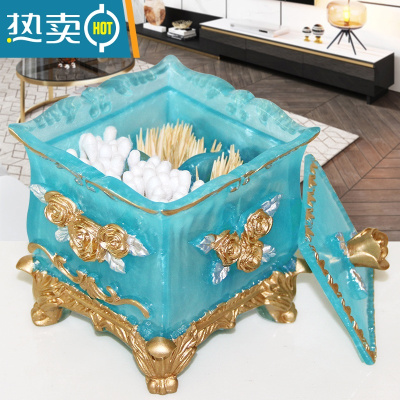 敬平牙签盒家用轻奢棉签盒高颜值客厅收纳盒子高端个性创意牙签筒 幸福玫瑰珍珠蓝二合一