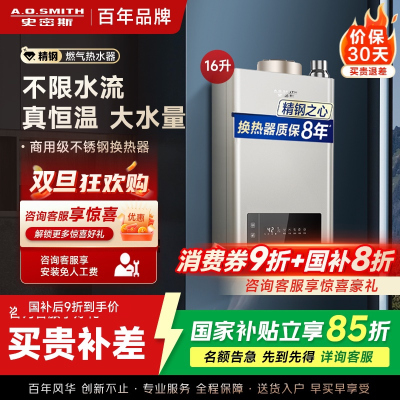 史密斯 16升燃气热水器 不锈钢换热器8年包换 负压燃烧更安全 恒温大水量 家用5系列
