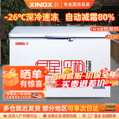 星星(Xingx)BD/BC-355E 355升 冰柜冷柜 厨房商用保鲜设备卧式通体大容量 冷藏冷冻转换单温冰柜