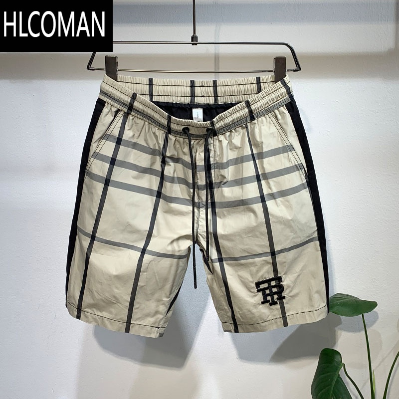 HLCOMAN条纹短裤男夏季新款高品质刺绣速干五分裤百搭透气休闲大裤衩