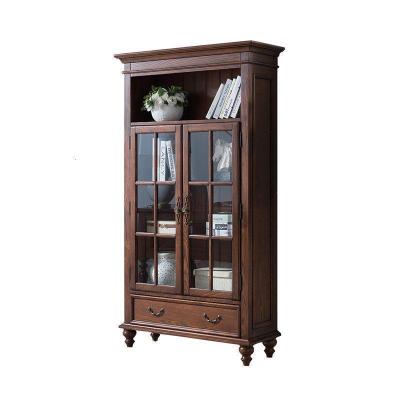 森美人美式全实木书柜白蜡木两书柜储物柜书房玻璃带书架