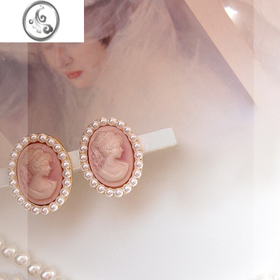 JiMi法式粉色珍珠气质耳钉女2023年新款潮小众设计高级感耳环银银耳饰