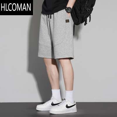 HLCOMAN灰色冰丝短裤男士夏季薄款宽松直筒休闲中裤潮牌美式五分运动裤子
