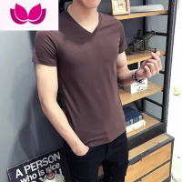 七斓9.9大码短袖t恤200斤可穿V领男士纯色半袖上衣青少年体恤衬衫