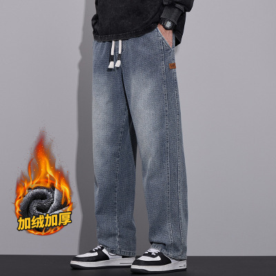 重磅加厚热力绒牛仔裤男秋冬厚款宽松舒适显高潮牌保暖直筒裤加绒