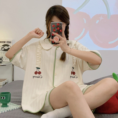 睡衣女士夏天纯棉甜美可爱少女风可外穿夏季全棉休闲家居服两件套