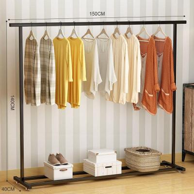 室内晾衣架落地单杆晒衣架卧室挂衣架阳台晾衣杆简易衣服架子家用 加粗1.5米黑