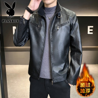花花公子新款高品质皮衣男立领有加绒潮流青少年秋季机车皮夹克男外套
