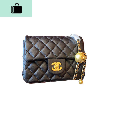 金属球2020新款小包包质感菱格百搭金珠女包经典方胖子斜挎链条包NEW LAKE 黑色女斜挎包