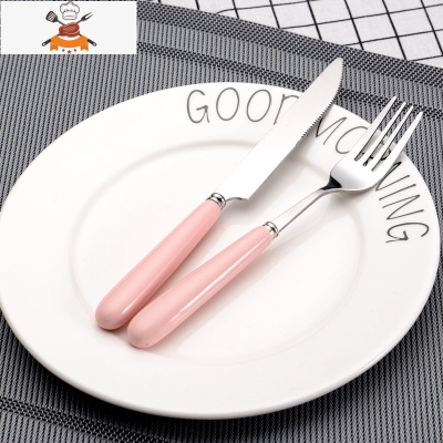 牛排刀叉吃西歺儿童版刀叉勺三件套装西餐餐具婴童汤匙欧式甜品勺 敬平 纯粉[1刀 + 1叉]