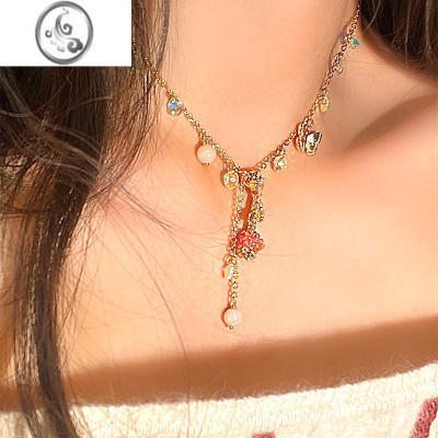 JiMi新款玫瑰水晶蝴蝶项链手工原创氛围感生日礼物送女友