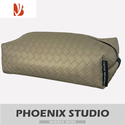 三维工匠编织皮质轻奢车载纸巾盒车内遮阳板挂式抽纸盒扶手箱座椅背纸巾袋 车载纸巾盒亚麻驼